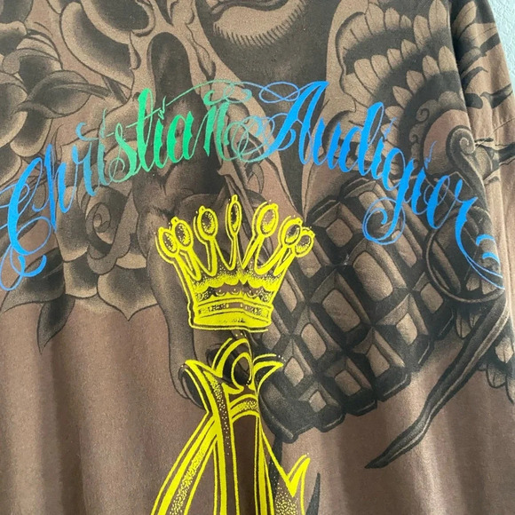 CHRISTIAN AUDIGIER ED HARDY MENS PLATINUM GRADIENT  SKULL  SHIRT SIZE XL - Picture 5 of 13
